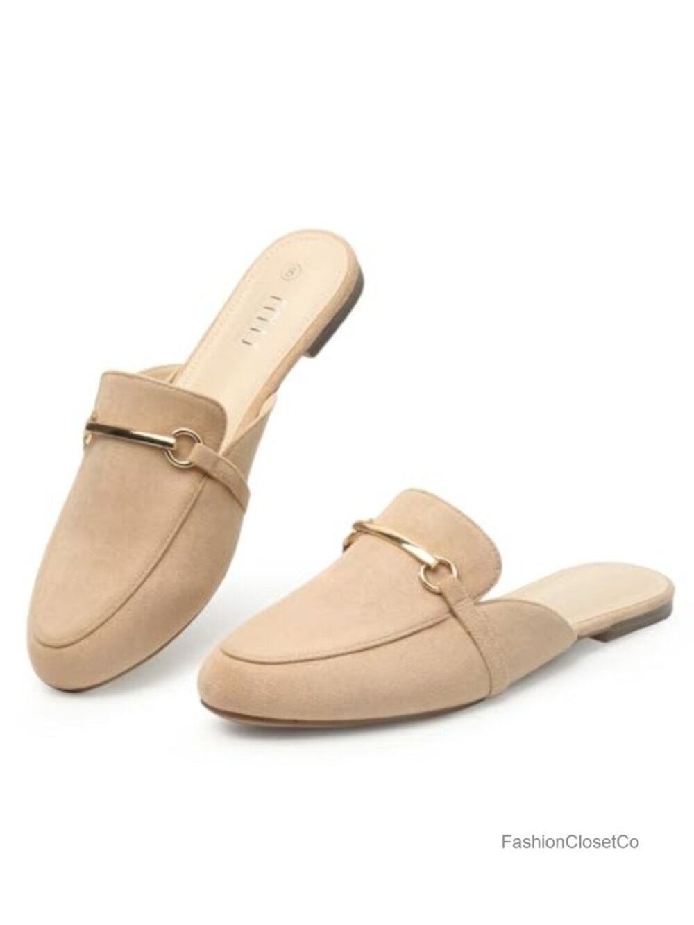 Gold Buckle Mules for Women Memory Foam Loafers Slip On Flats Office Business